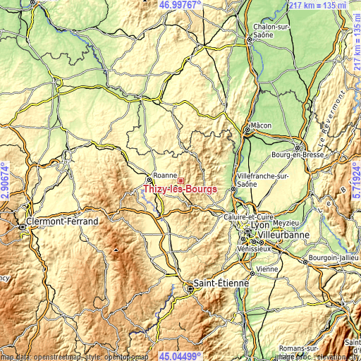 Topographic map of Thizy-les-Bourgs