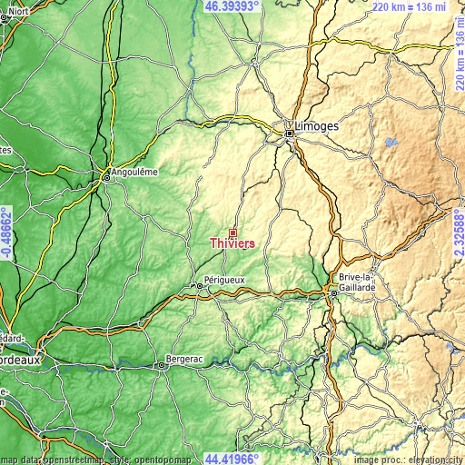 Topographic map of Thiviers