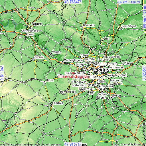 Topographic map of Thiverval-Grignon