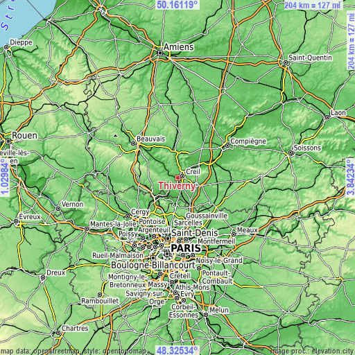 Topographic map of Thiverny