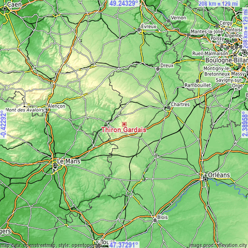 Topographic map of Thiron Gardais