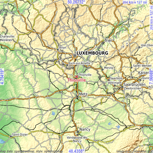 Topographic map of Thionville