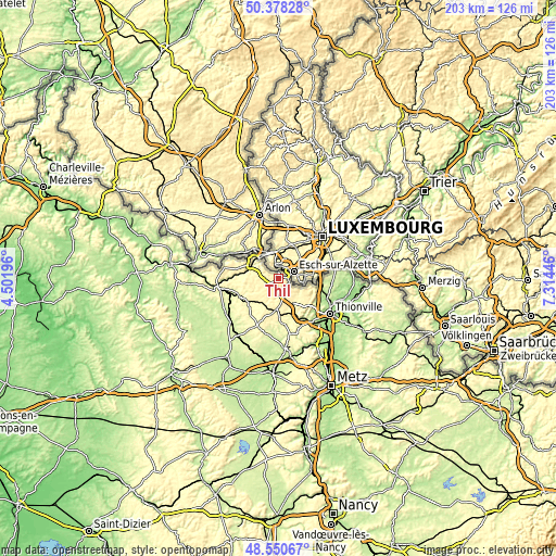 Topographic map of Thil