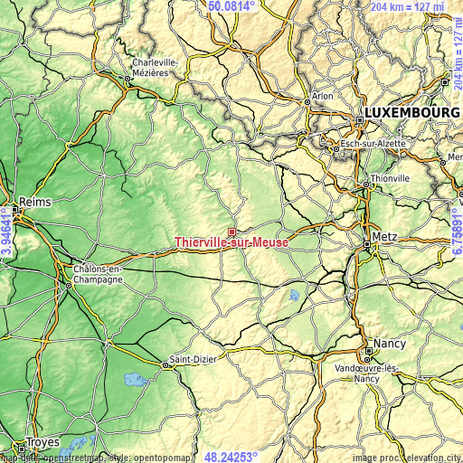 Topographic map of Thierville-sur-Meuse