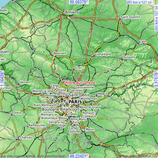 Topographic map of Thiers-sur-Thève