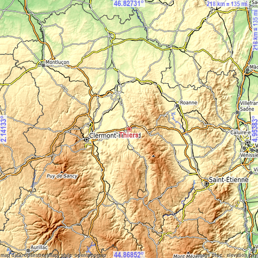 Topographic map of Thiers