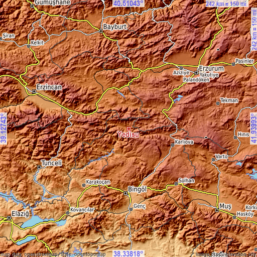 Topographic map of Yedisu