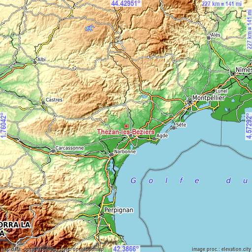 Topographic map of Thézan-lès-Béziers
