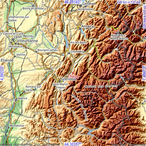 Topographic map of Theys