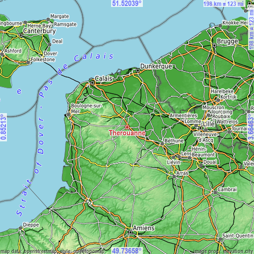 Topographic map of Thérouanne