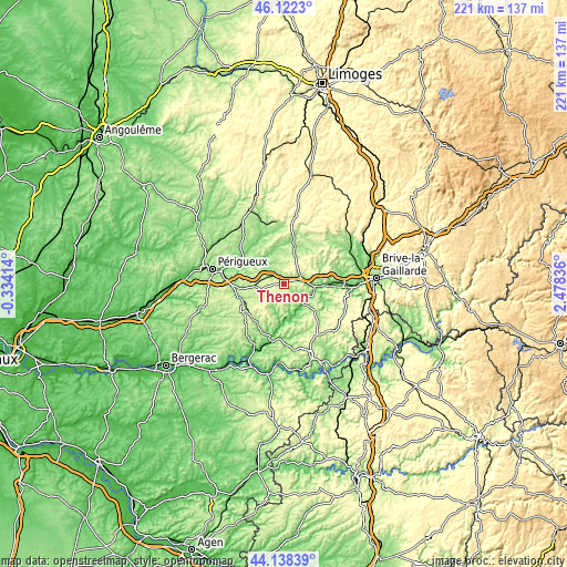 Topographic map of Thenon