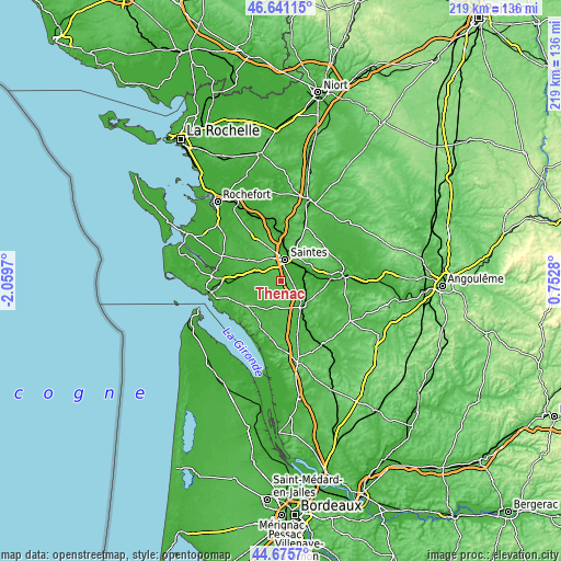 Topographic map of Thénac