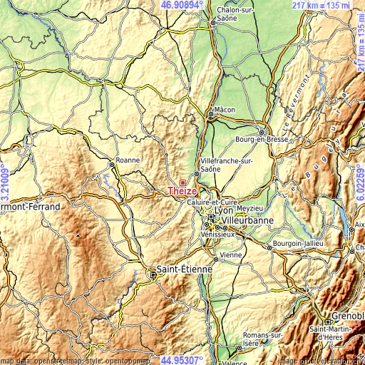 Topographic map of Theizé