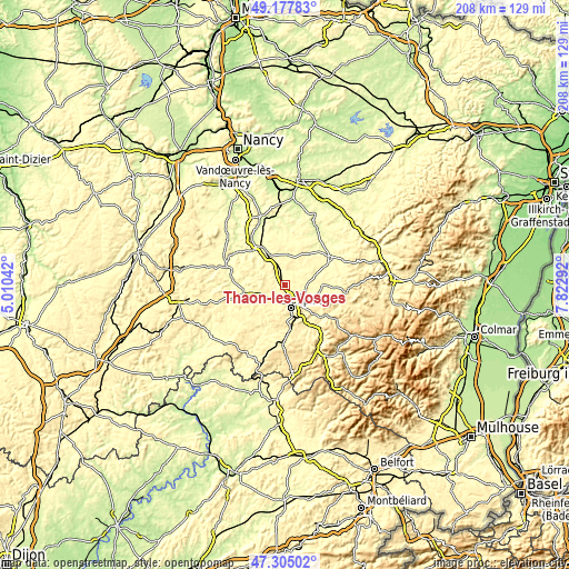 Topographic map of Thaon-les-Vosges