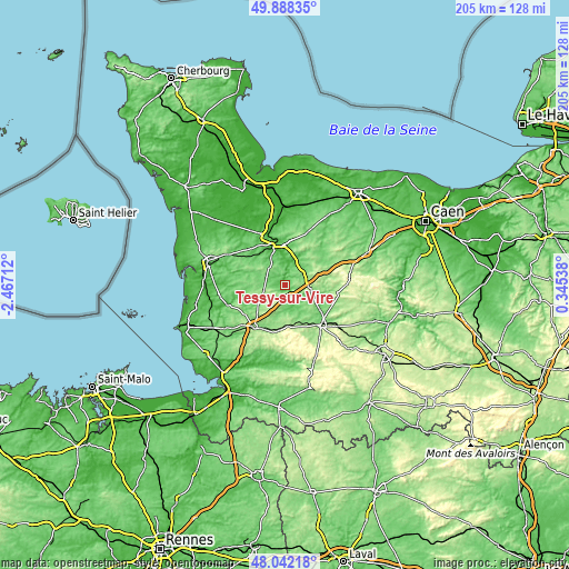 Topographic map of Tessy-sur-Vire