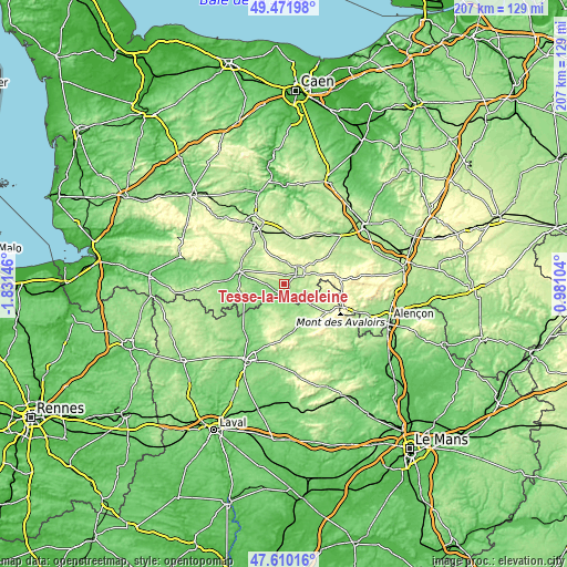 Topographic map of Tessé-la-Madeleine