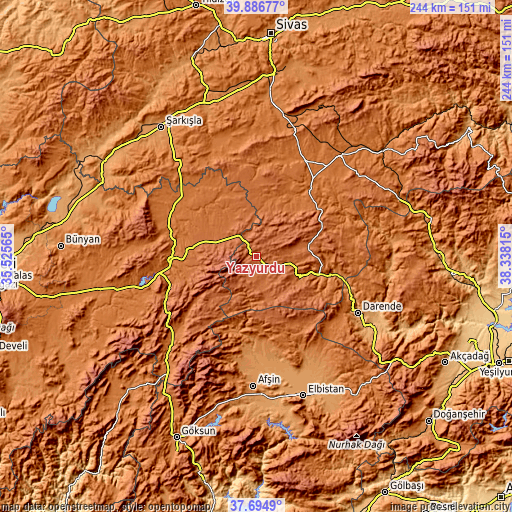 Topographic map of Yazyurdu