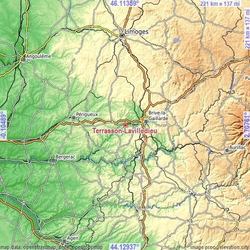 Topographic map of Terrasson-Lavilledieu