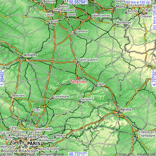 Topographic map of Tergnier