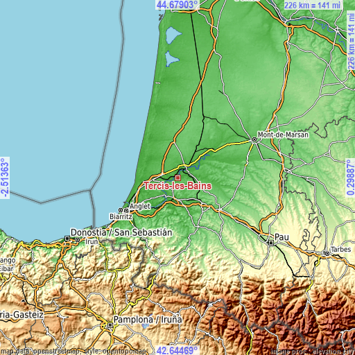 Topographic map of Tercis-les-Bains