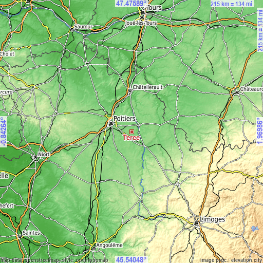 Topographic map of Tercé