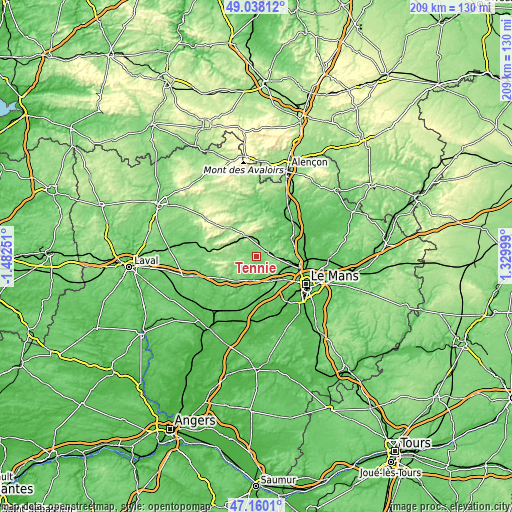 Topographic map of Tennie