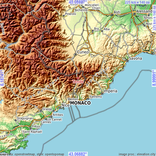 Topographic map of Tende