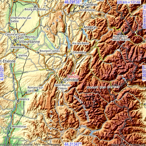 Topographic map of Tencin