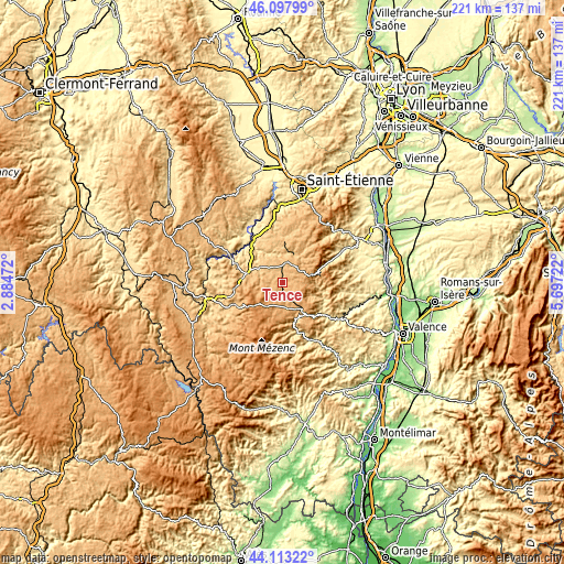 Topographic map of Tence