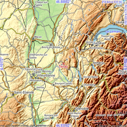 Topographic map of Tenay