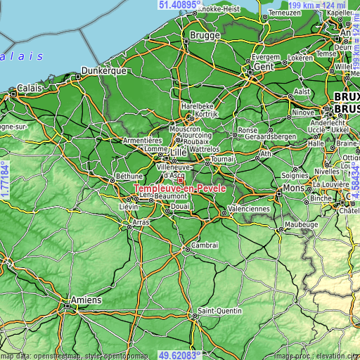 Topographic map of Templeuve-en-Pévèle