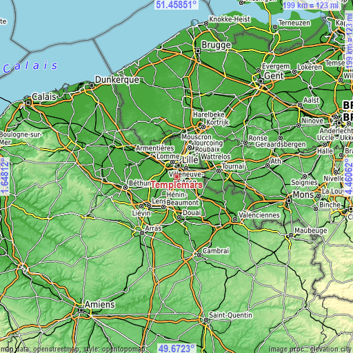 Topographic map of Templemars