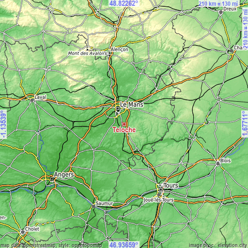 Topographic map of Teloché