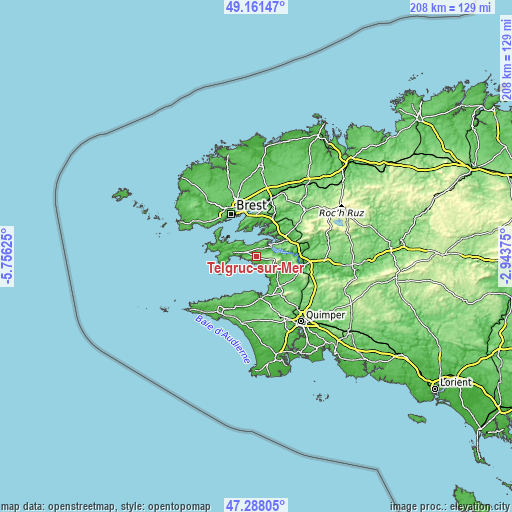 Topographic map of Telgruc-sur-Mer