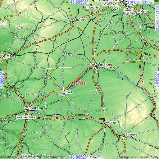 Topographic map of Tavers