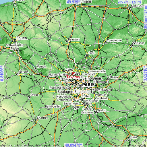 Topographic map of Taverny