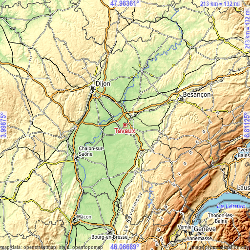 Topographic map of Tavaux