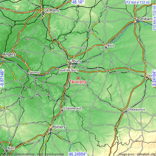 Topographic map of Tauxigny