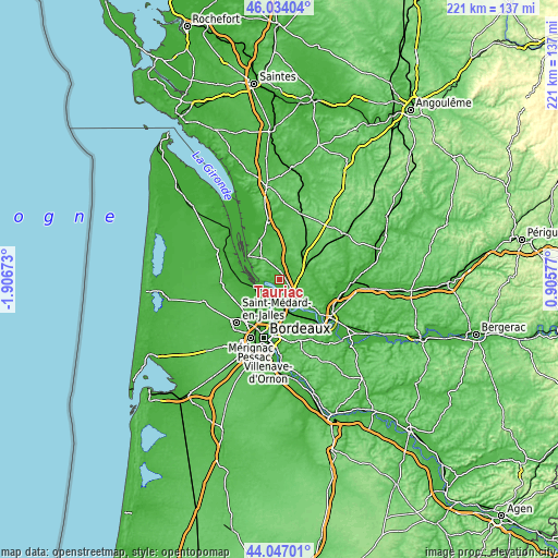 Topographic map of Tauriac