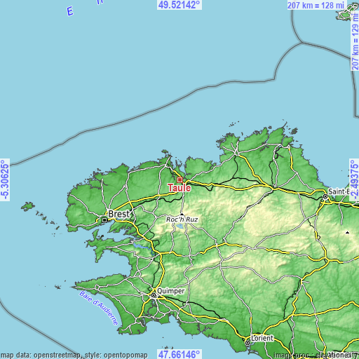 Topographic map of Taulé