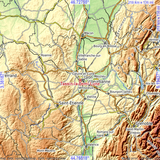 Topographic map of Tassin-la-Demi-Lune