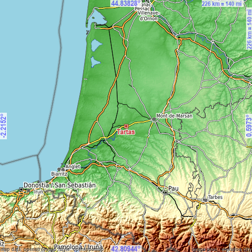 Topographic map of Tartas