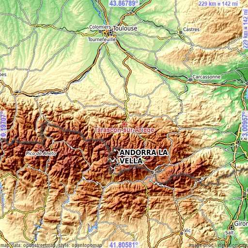 Topographic map of Tarascon-sur-Ariège