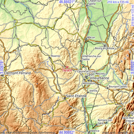 Topographic map of Tarare