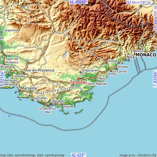 Topographic map of Taradeau