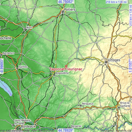 Topographic map of Taponnat-Fleurignac