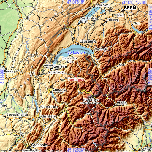 Topographic map of Taninges