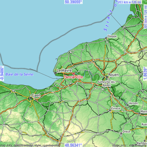 Topographic map of Tancarville