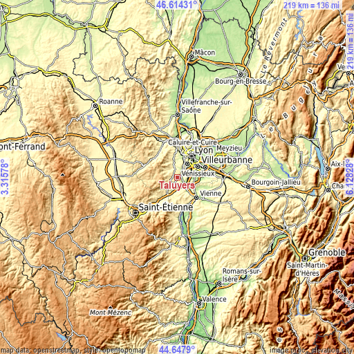 Topographic map of Taluyers