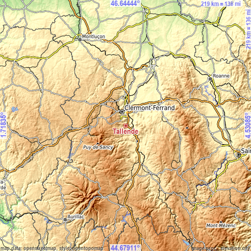 Topographic map of Tallende